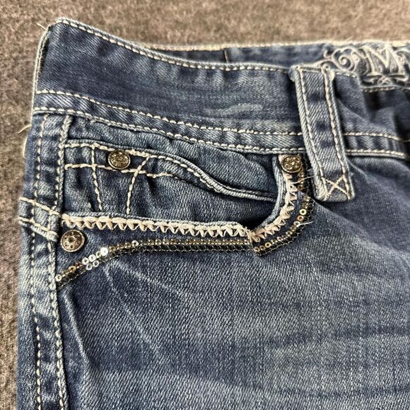 Vintage Faded Distressed Boot Cut Miss Me Jeans Rhinestone Bling 2000s Y2K 9/10 - Picture 4 of 8